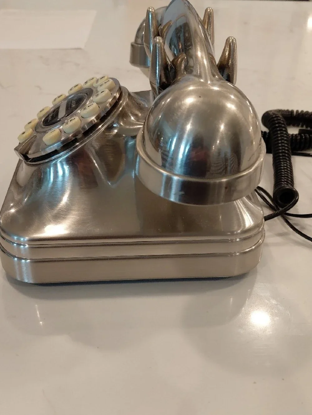 Pottery Barn Brushed Nickel Rotary-Style Desk Phone..Excellent CONDITION...
